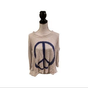 Peace sign sweater with sheer, crisscross back